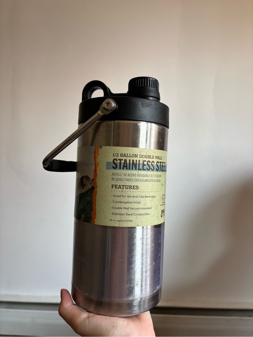 Half-Gallon Stainless Steel Insulated Water Jug - Black
